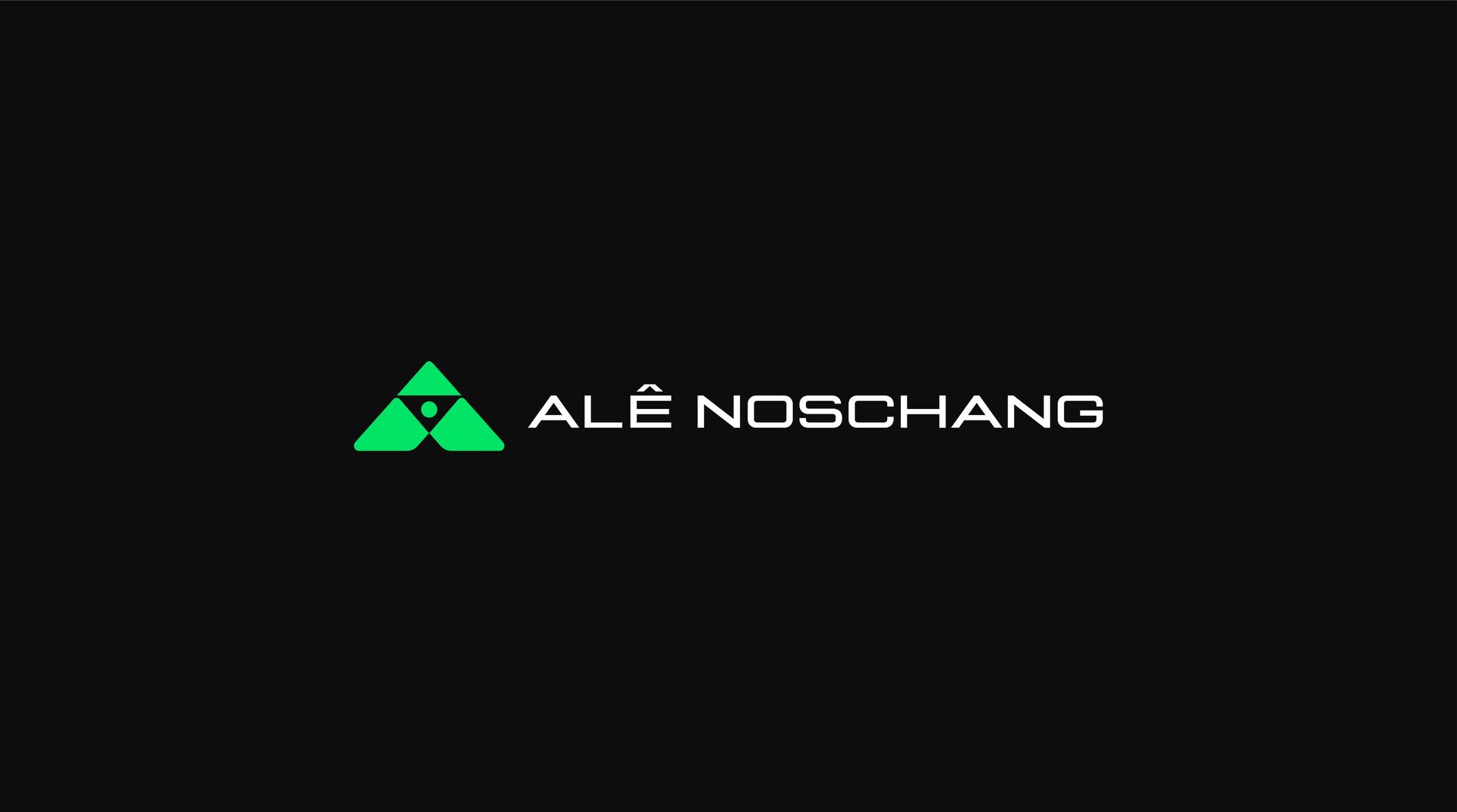 Um logotipo para ale noschang com um triângulo verde em um fundo preto.