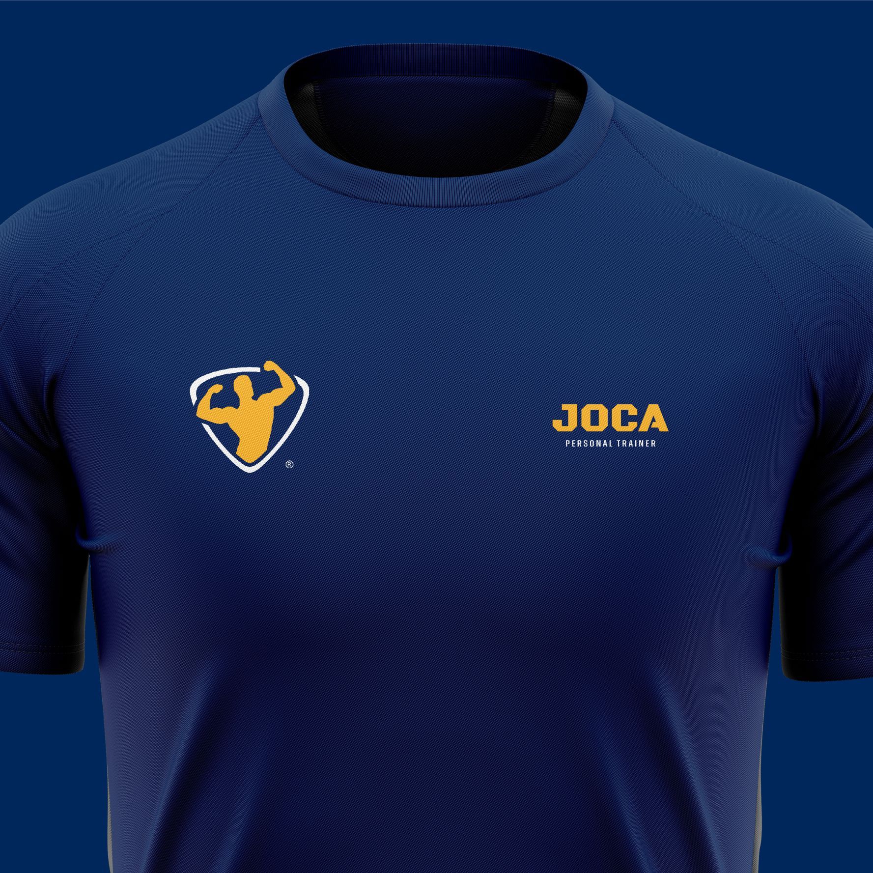 Uma camisa azul com a palavra joca nela