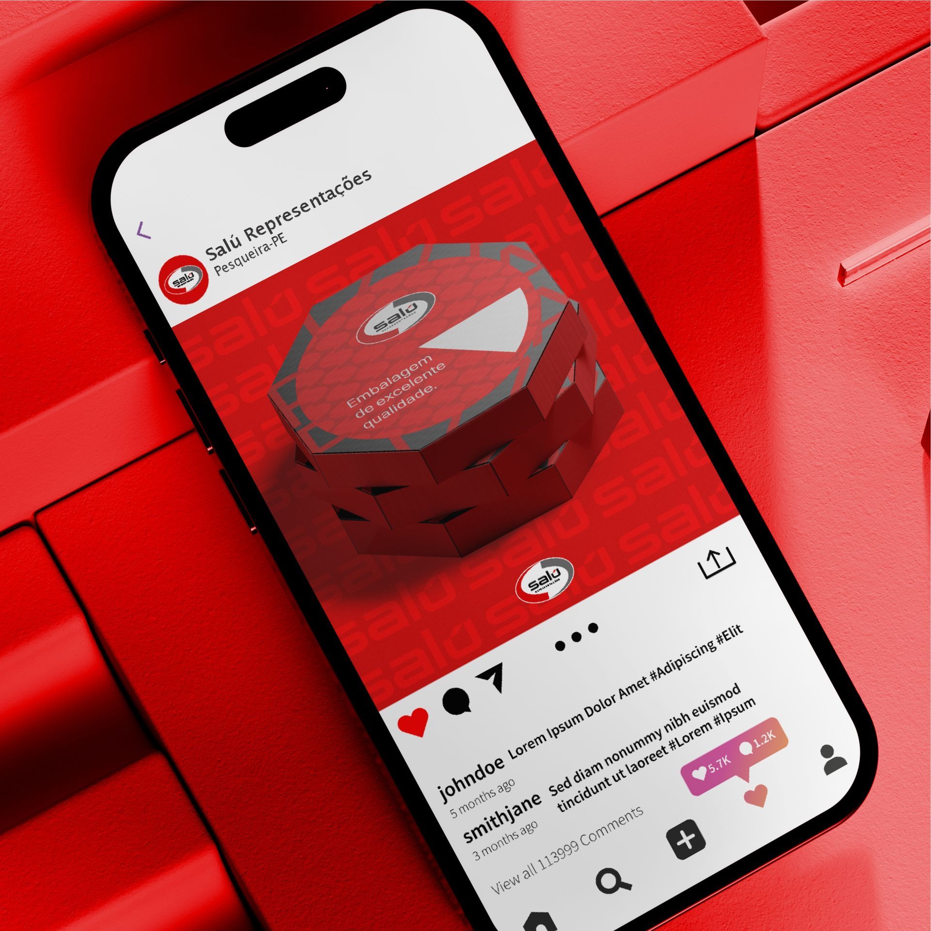 Um celular com a imagem de uma caixa vermelha na tela