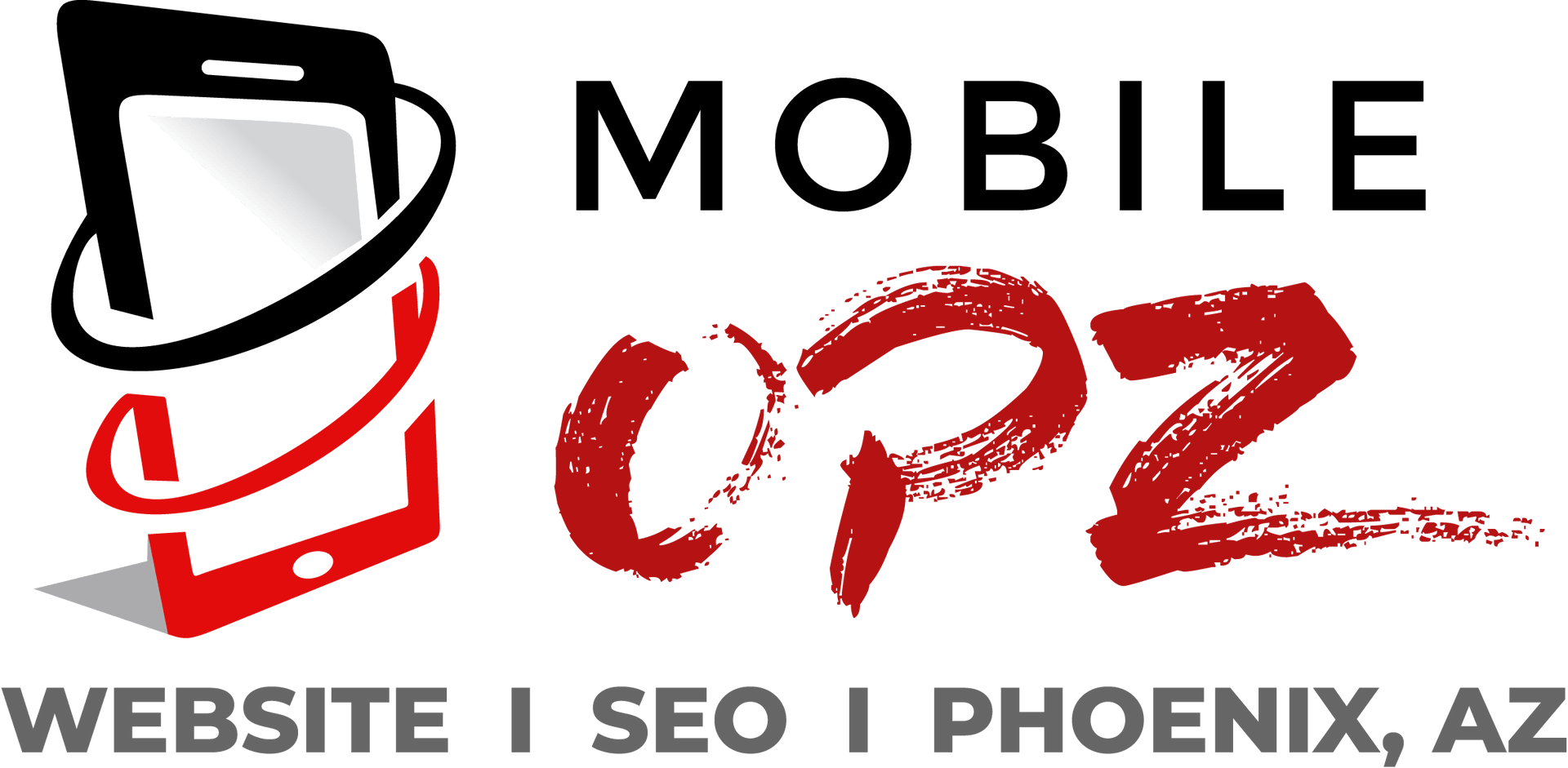 Mobile Opz logo in black and red with “Website | SEO | Phoenix, AZ” text