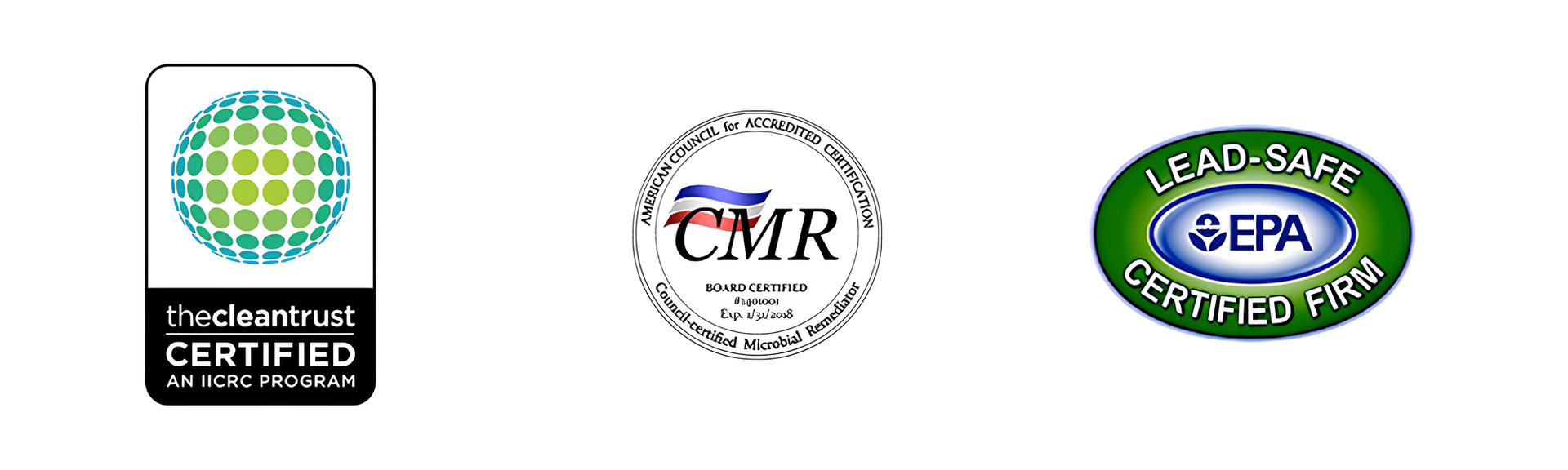 three logos on a white background with one that says cmr, the other one says the clean trust, and the third says EPA