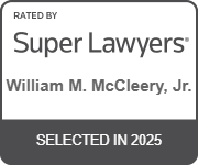 The logo for super lawyers william m. mccleery jr. is selected in 2025 by thomson reuters.