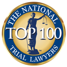 The National Trial Lawyers Top 100 logo: a gold-rimmed blue circle with Lady Justice holding scales.