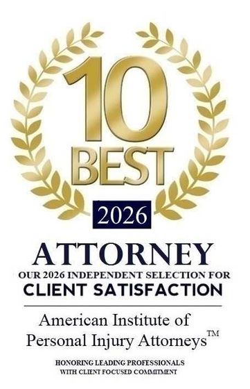 Gold 10 Best Attorney 2026 award logo for client satisfaction in personal injury law.