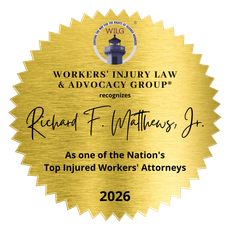 Gold award seal honoring Matt Matthews Jr. as a top injured workers’ attorney in 2026.