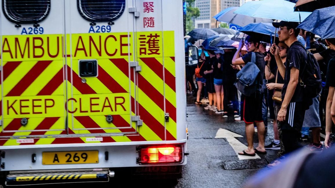 Ambulance parked on street,