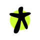 Zwarte abstracte figuur boven een felgroene cirkel op een witte achtergrond