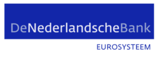 Het logo van De Nederlandsche Bank in blauw en wit met daaronder het woord “EUROSYSTEEM”.