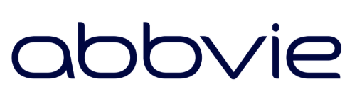 AbbVie-logo in donkerblauwe kleine letters op een witte achtergrond