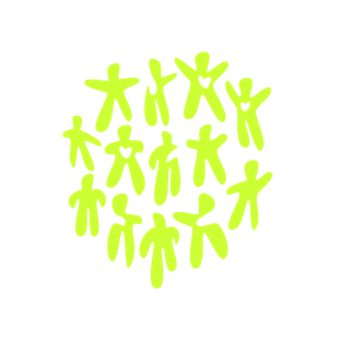 Een groep limoengroene stokfiguurtjes, in een cirkel gerangschikt op een witte achtergrond.