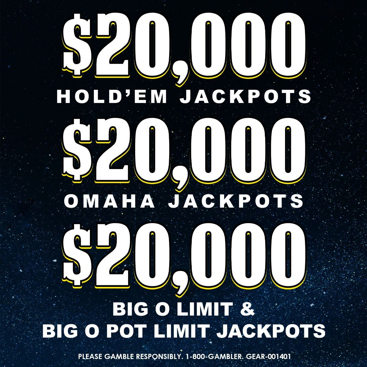 Jackpot prizes - $20,000 jackpots all around