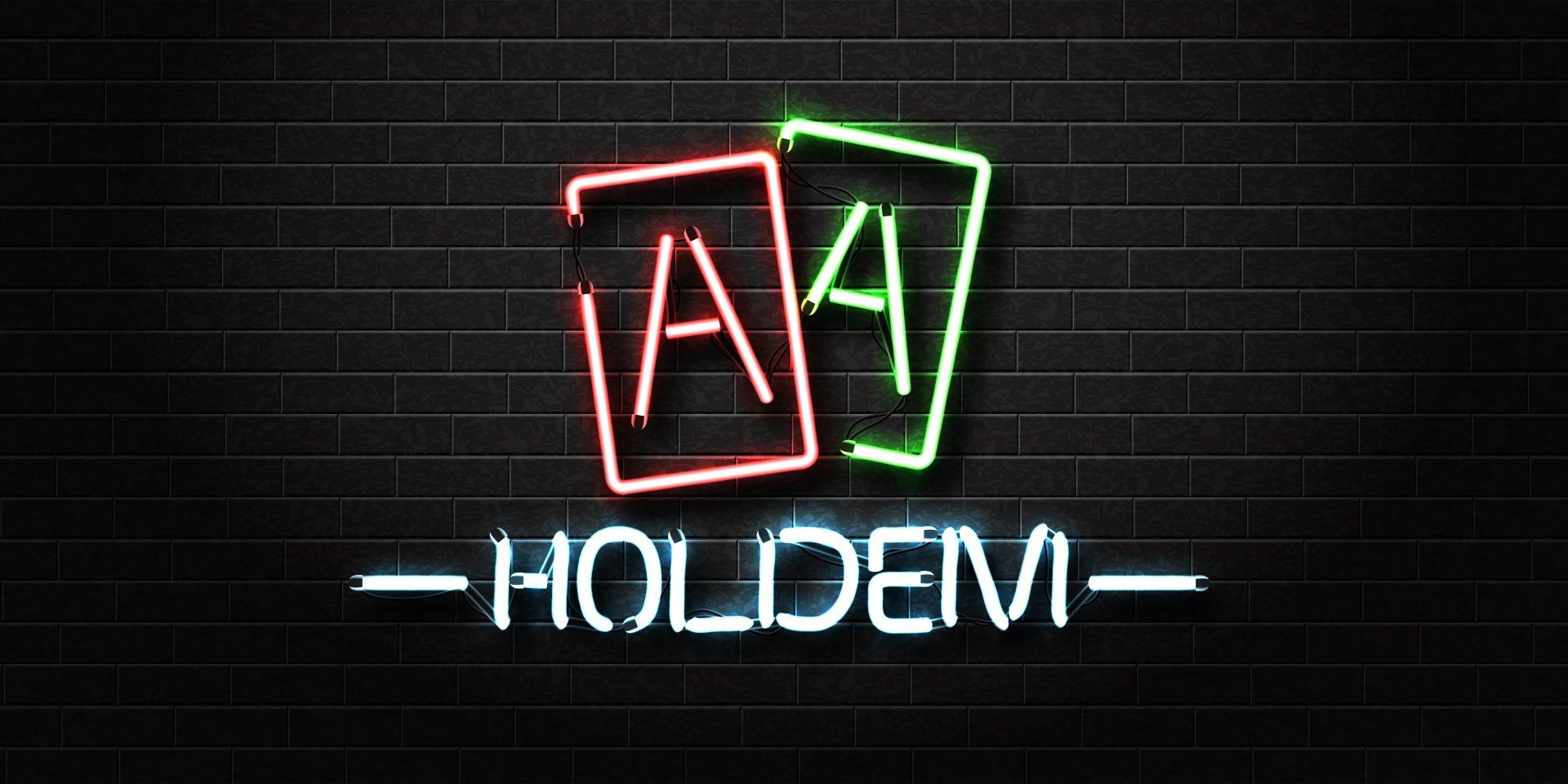 Neon sign that has two aces above text that says