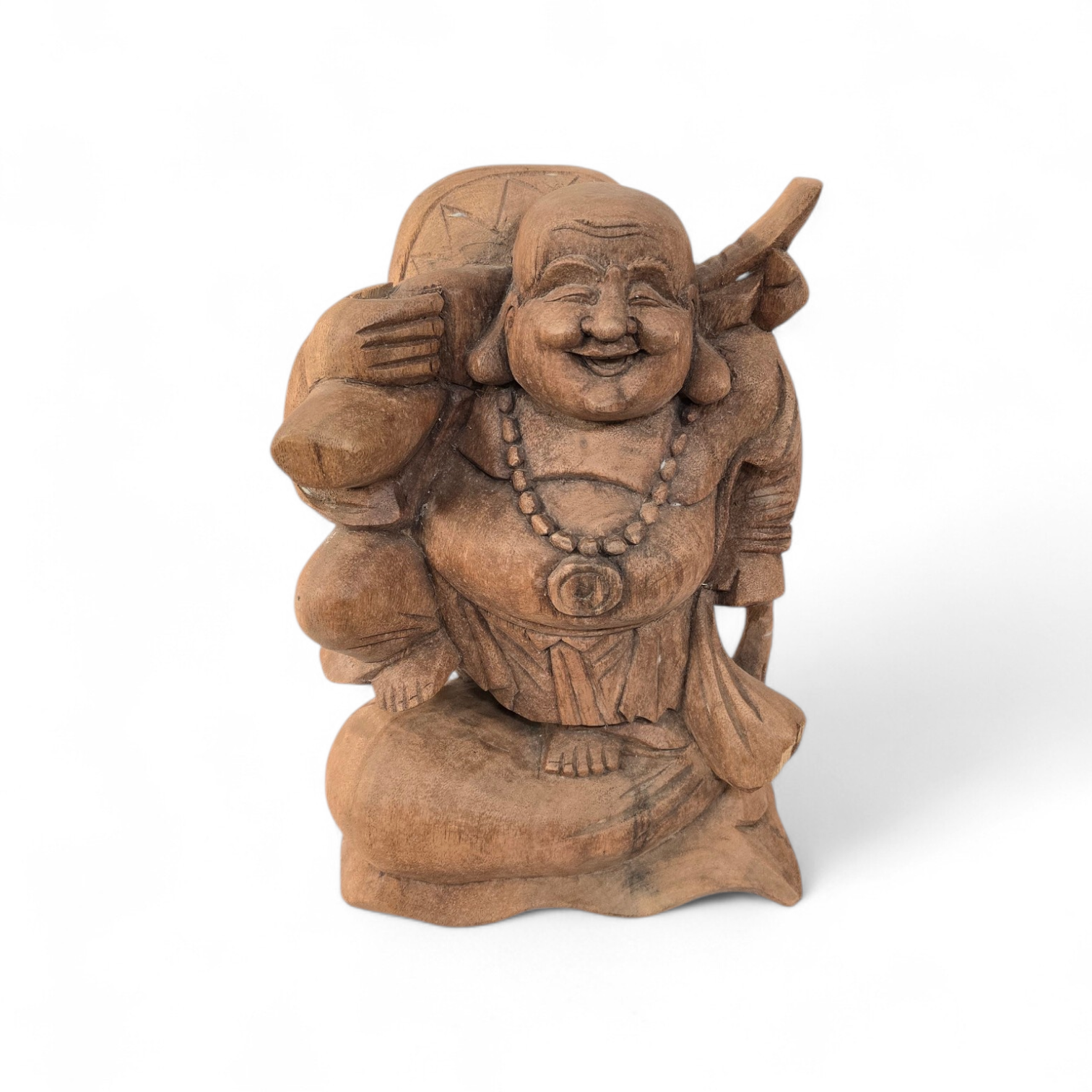 Handgesneden houten Happy Boeddha beeld 30cm hoog