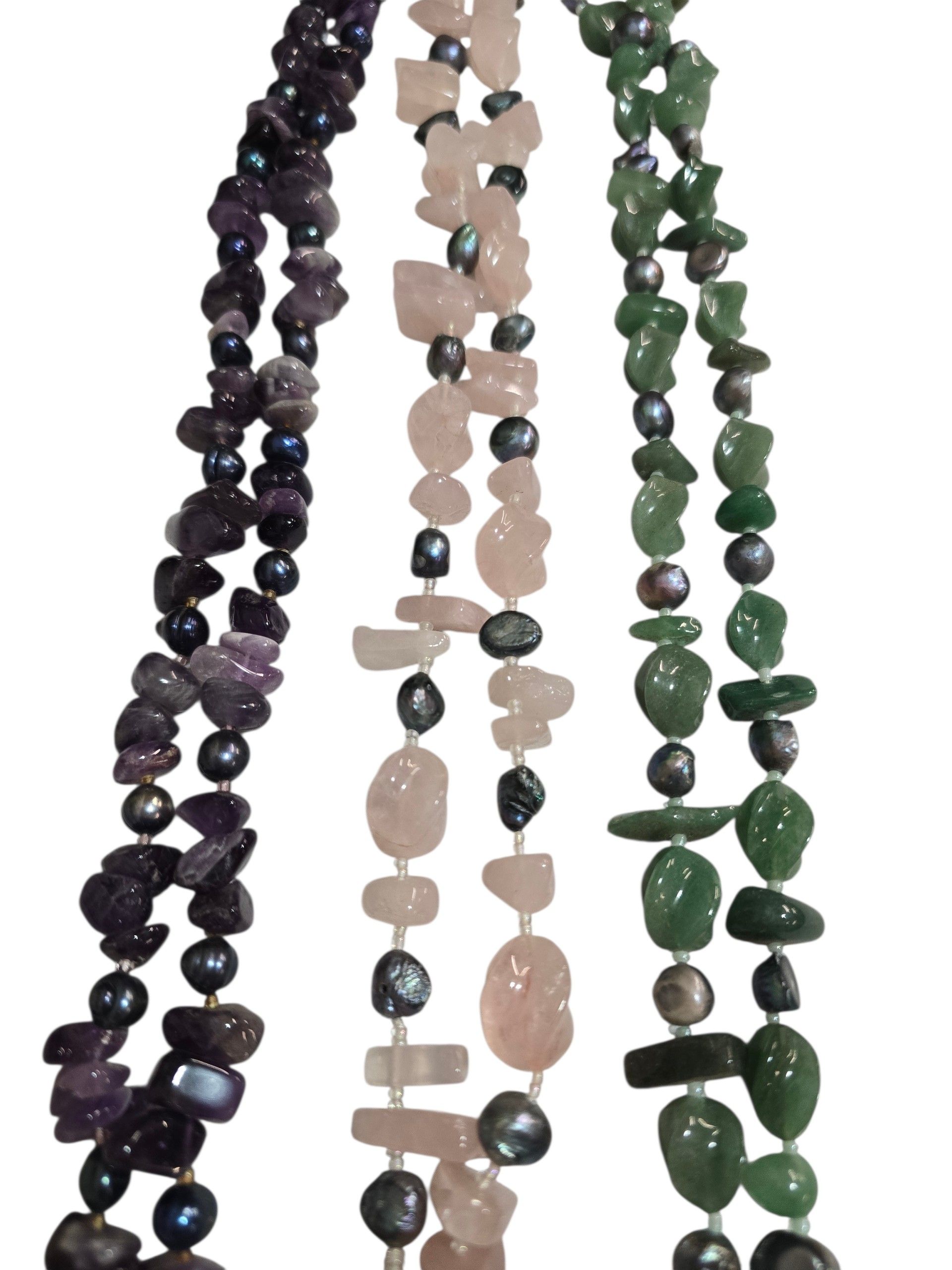 Edelsteen collier met zwarte zoetwaterparels