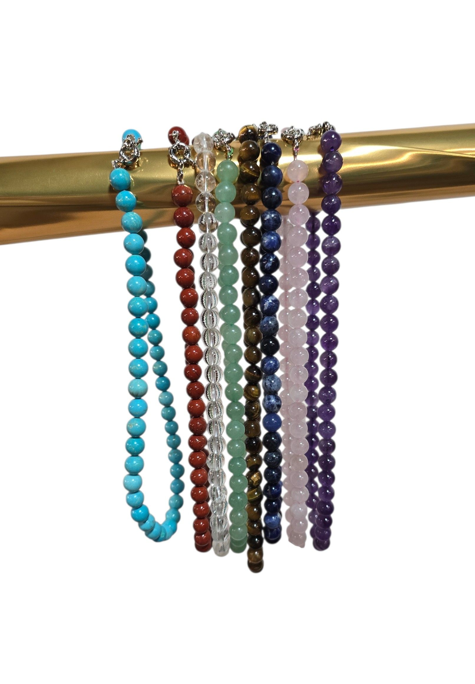 Edelstenen kogelcolliers 8mm met boeisluiting (Lapis-Lazuli tijdelijk uitverkocht, binnenkort weer verkrijgbaar)