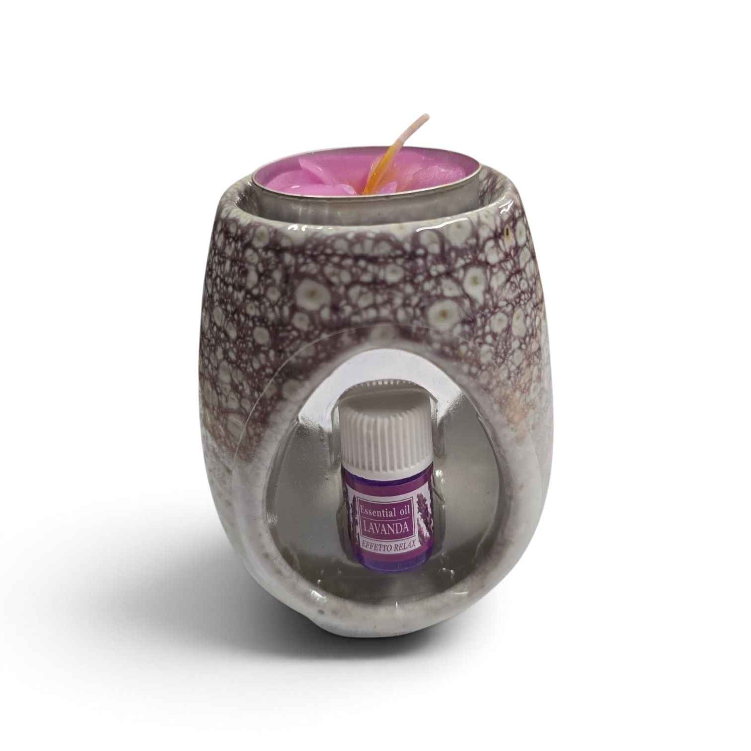 Keramische aromabrander met kaarsje en lavendelolie