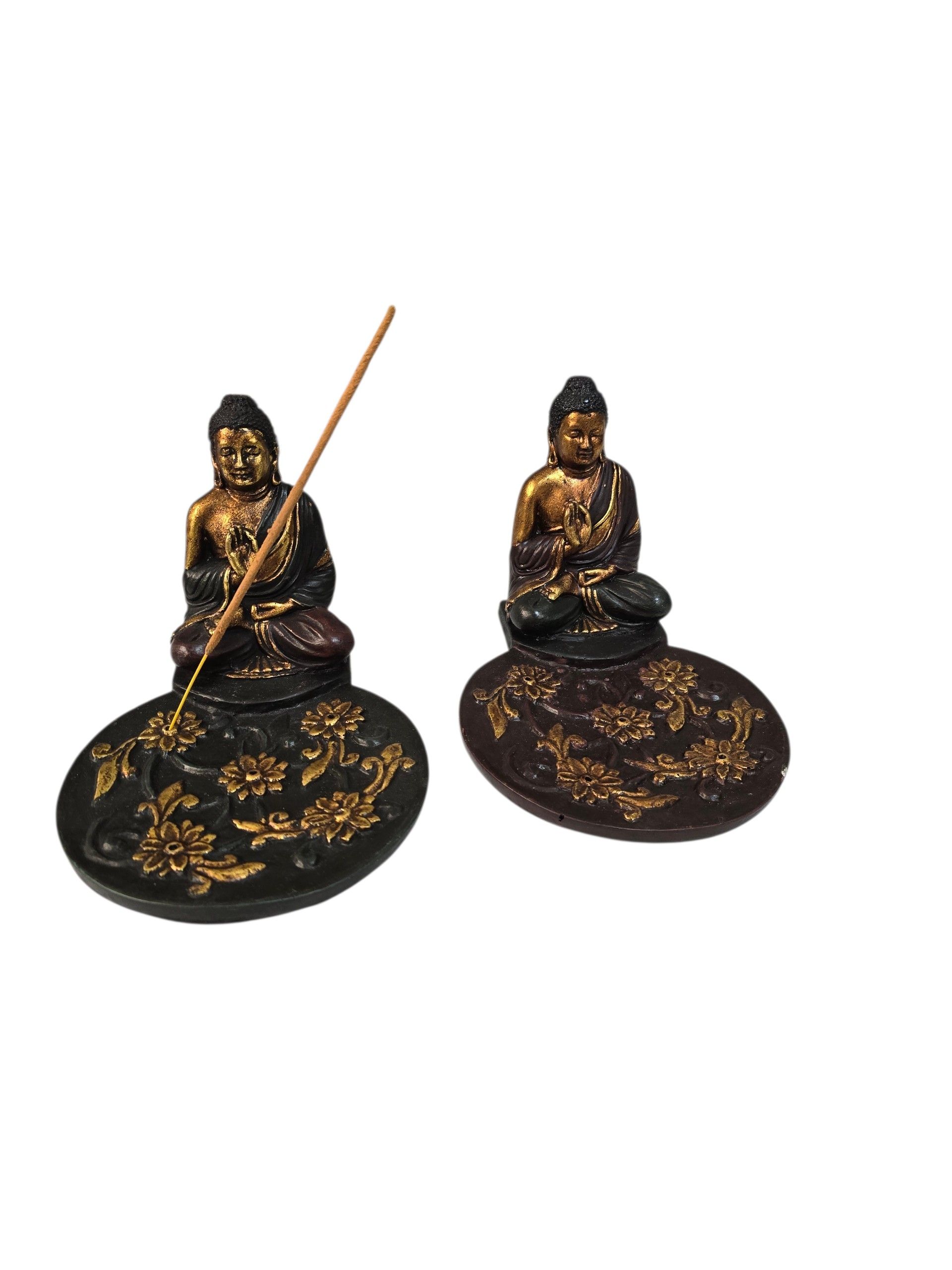 Boeddha wierook-en kaarshouder (handbeschilderd kunsthars resin)