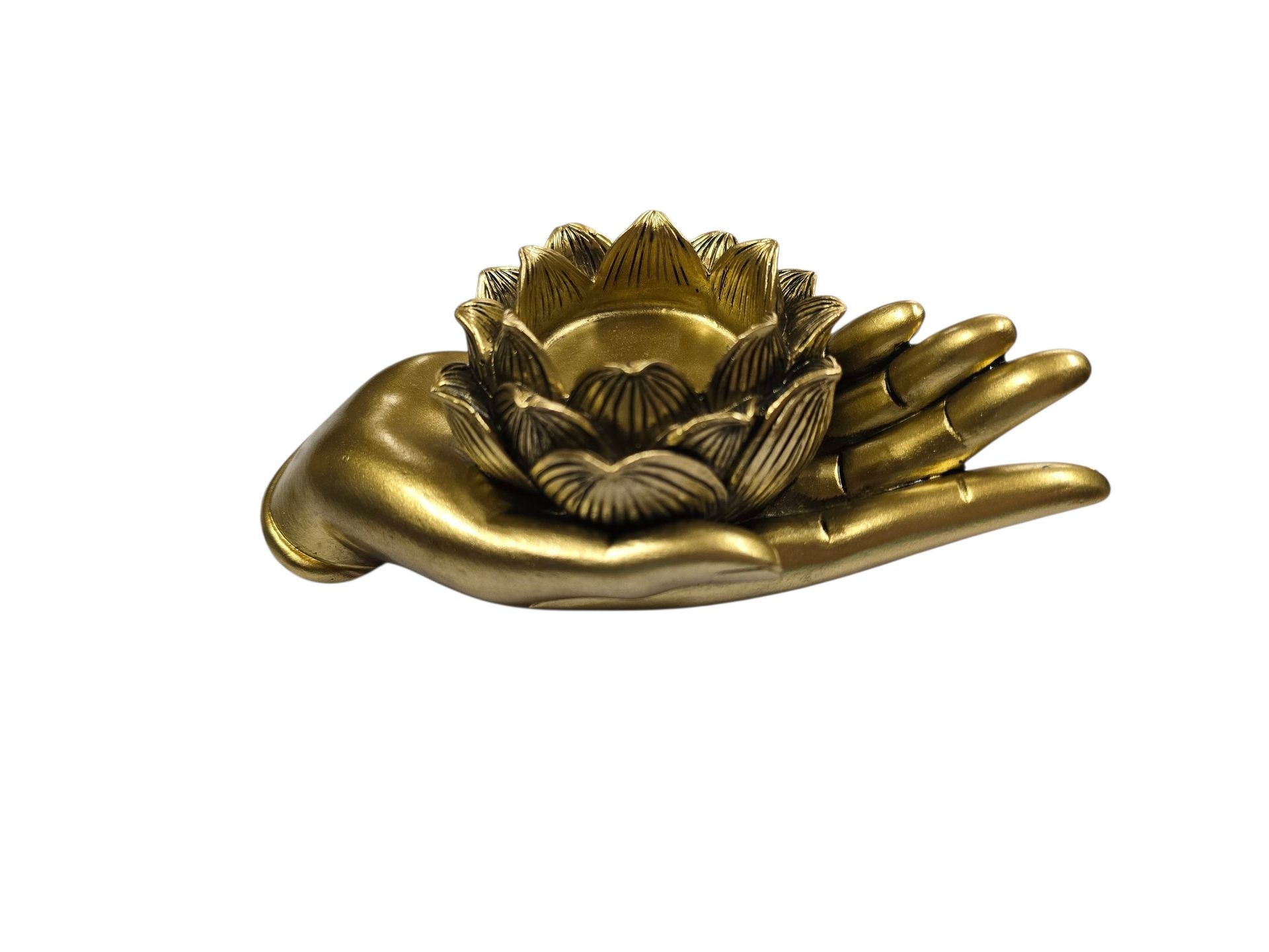 Theelichthouder Lotus hand goudkleurig