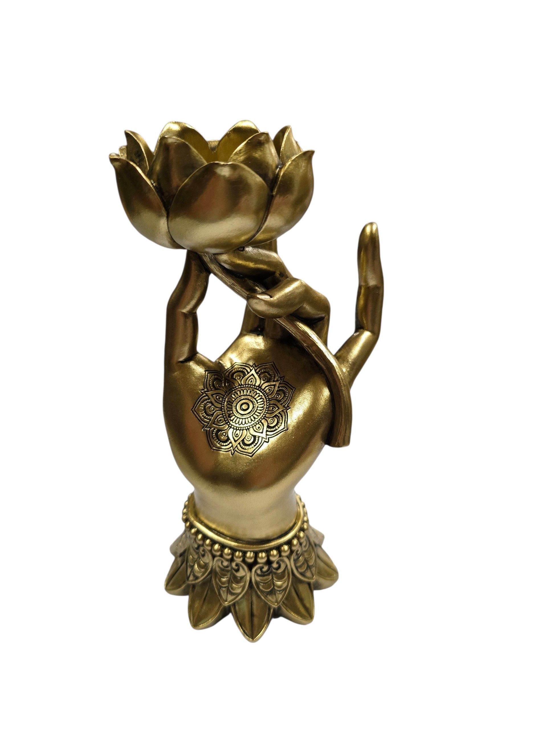 Theelichthouder Varada Mudra met Lotus goudkleurig