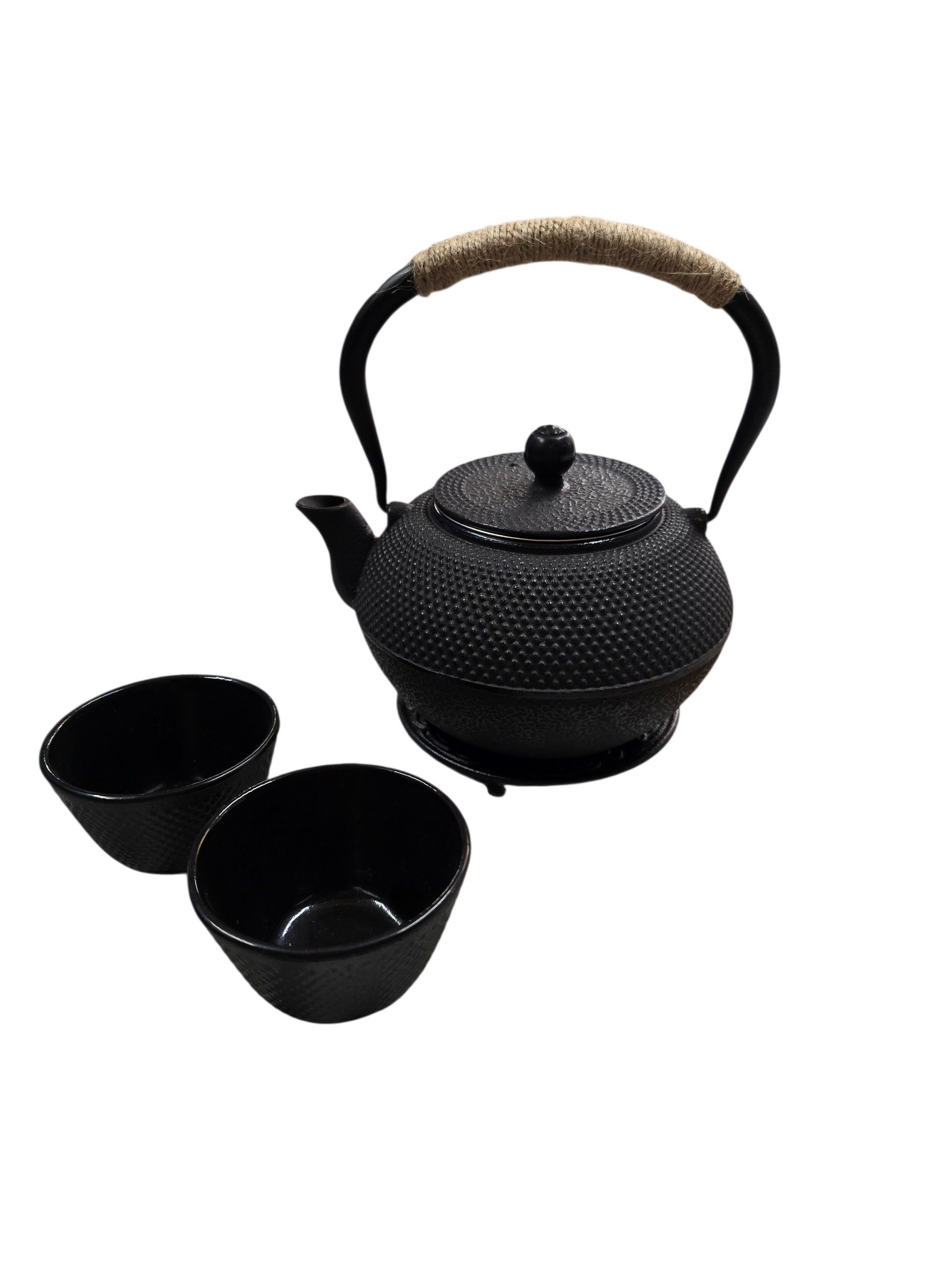 Giftset theeservice Japanse stijl gietijzer met onderzetter en 2 theemokken