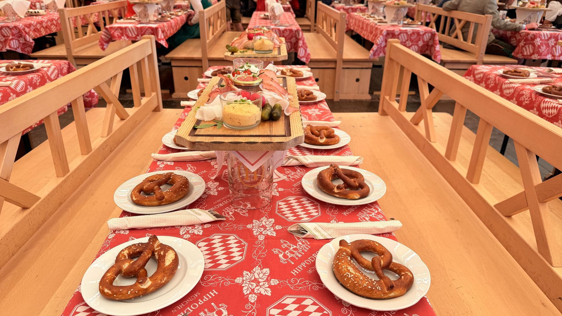 Local Bavarian Food in a beer tent in Munich at the Spring Festival