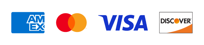 AMEX, Mastercard, Visa and Discover credit card logos side by side on white background