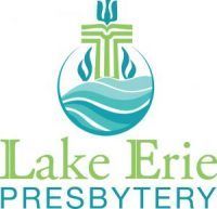 Lake Erie Presbytery logo with teal waves and cross above green and blue text