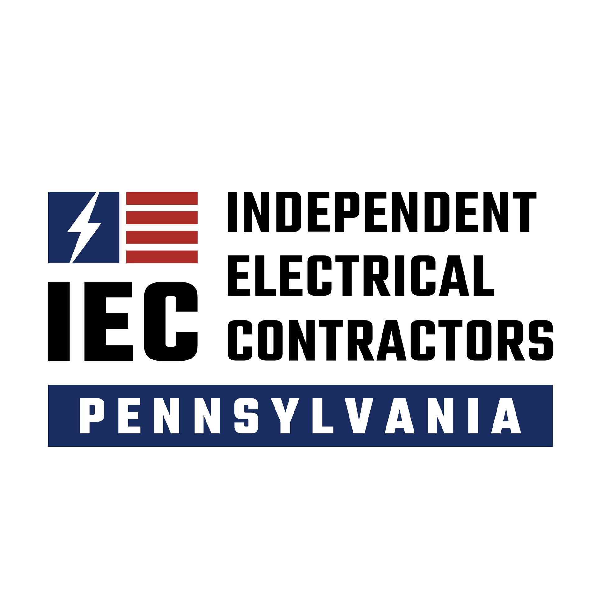 Independent Electrical Contractors Pennsylvania logo with blue, red, and black text and lightning icon