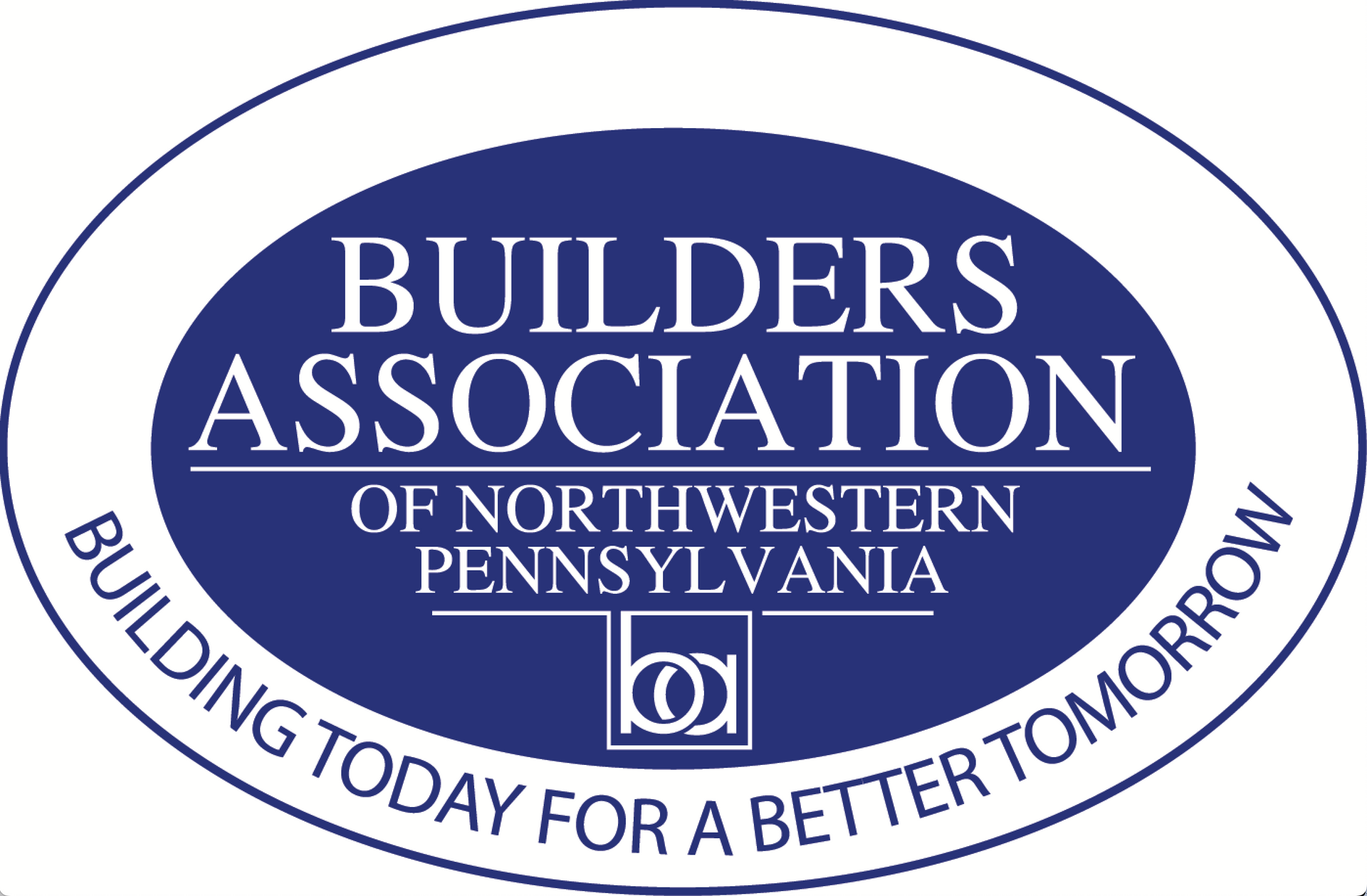 Builders Association of Northeastern Pennsylvania logo in blue and white, with oval border and slogan.