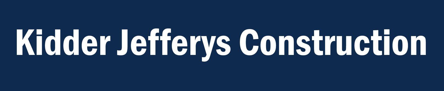 Kidder Jeffreys Construction logo in white text on a dark blue background