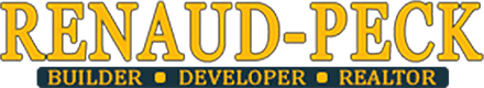 Renaud-Peck real estate logo in gold and black with “Builder • Developer • Realtor” tagline