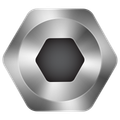 Gray hex nut icon with a dark center