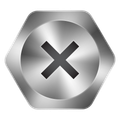 Gray hexagonal button with a black X symbol in the center