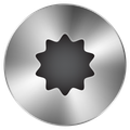 Silver metallic circular icon with a dark star-shaped center hole
