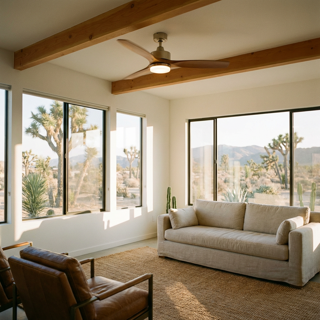 Ceiling fan with light kit installed in a Hesperia, CA home by a licensed electrician