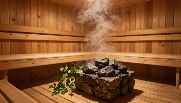 Interior del sauna de madera
