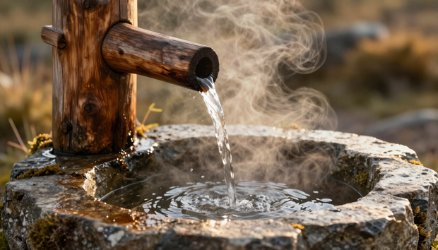 Agua caliente de caño rústico