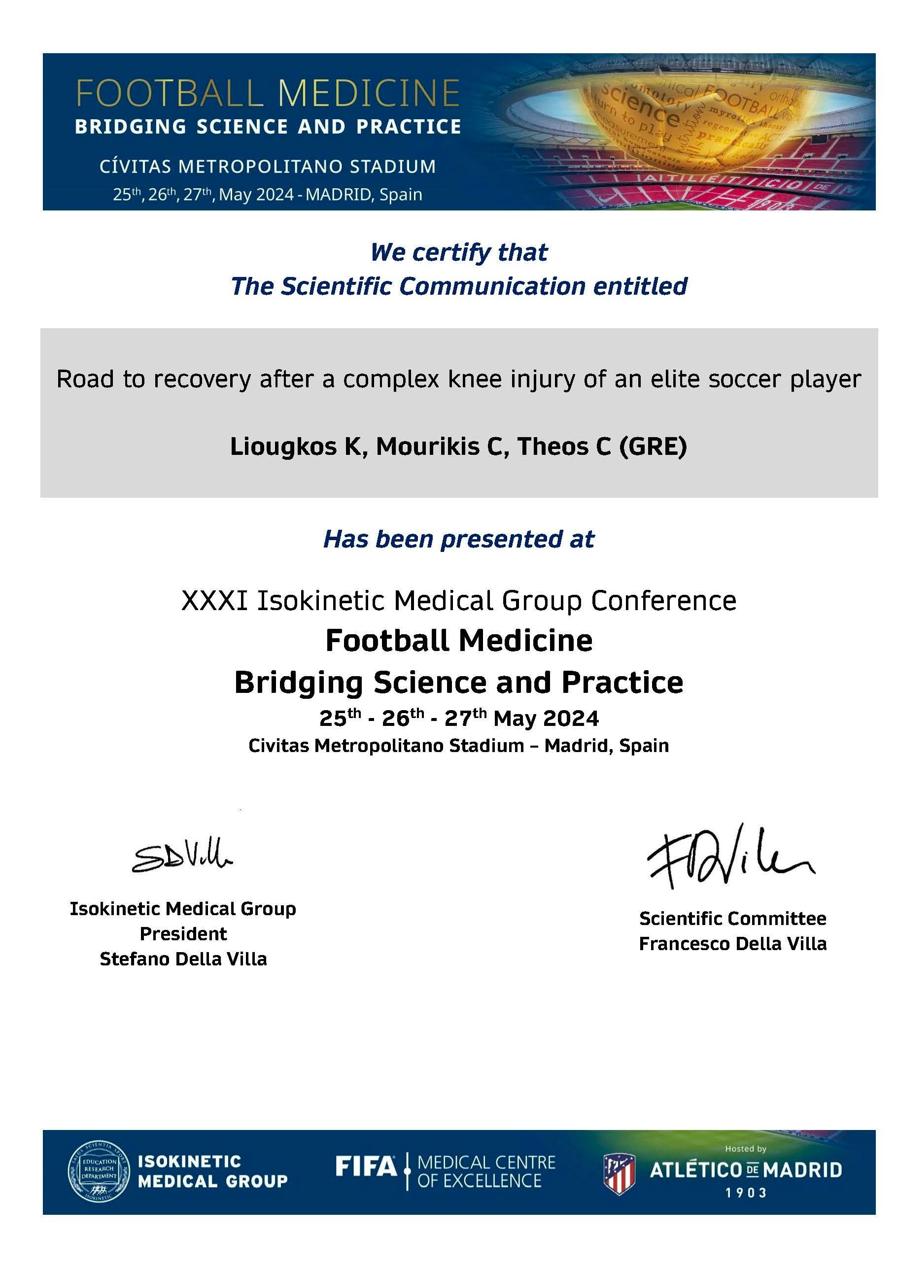 Certificate — Road to recovery after a complex knee injury of an elite soccer player