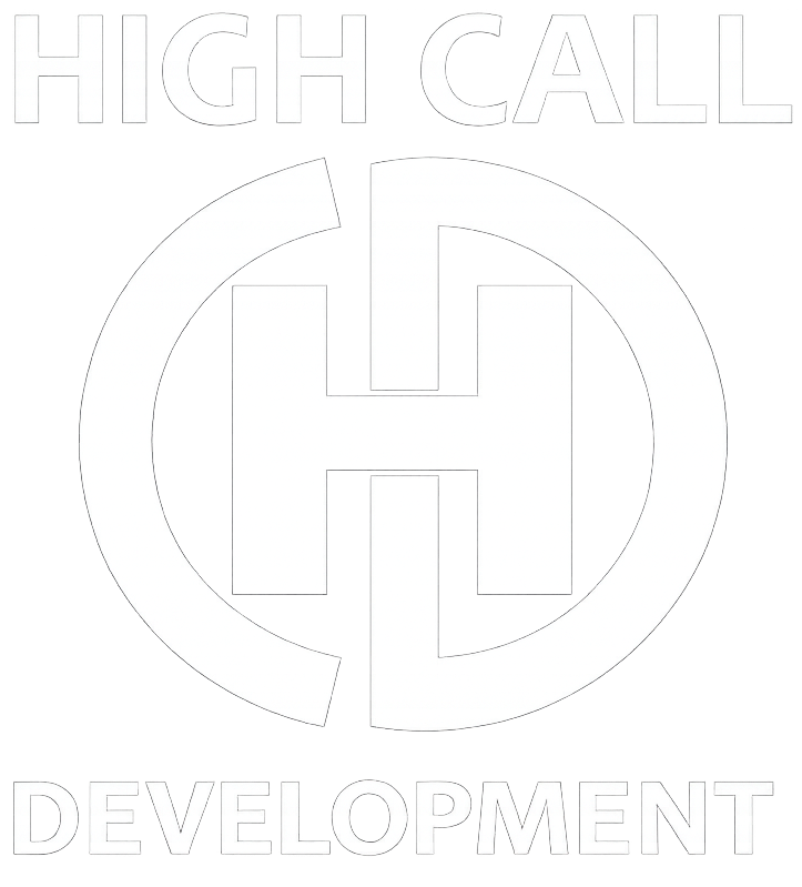High Call Development logo with stylized H and circular C in light gray outline