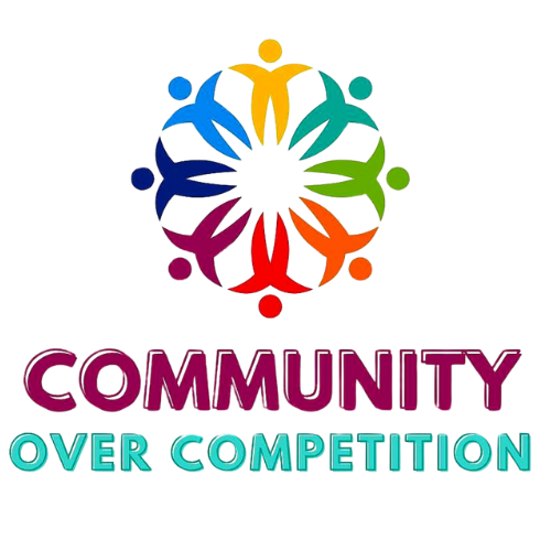 A colorful logo for a community over competition