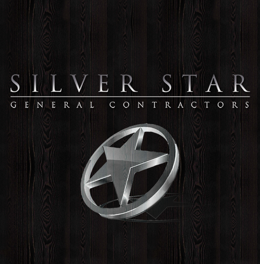 Silver star general contractors logo on a dark wood background