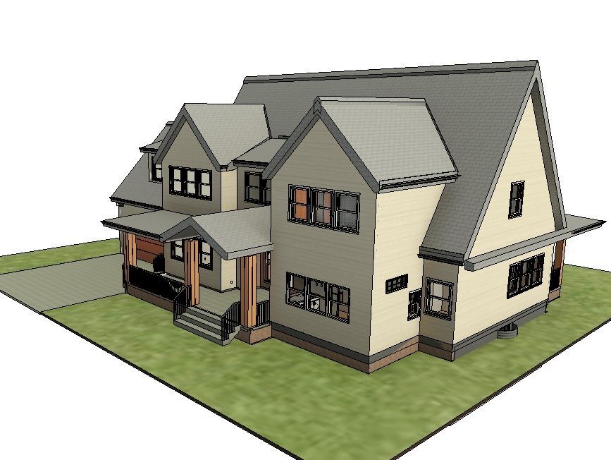 A 3d model of a house with a gray roof