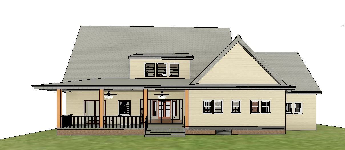 A model of a house with a porch and stairs