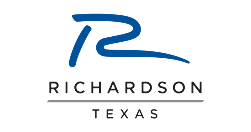 A blue and white logo for richardson texas