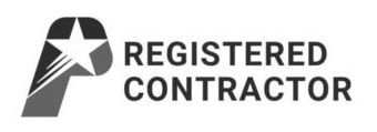 A black and white logo for a registered contractor with Plano