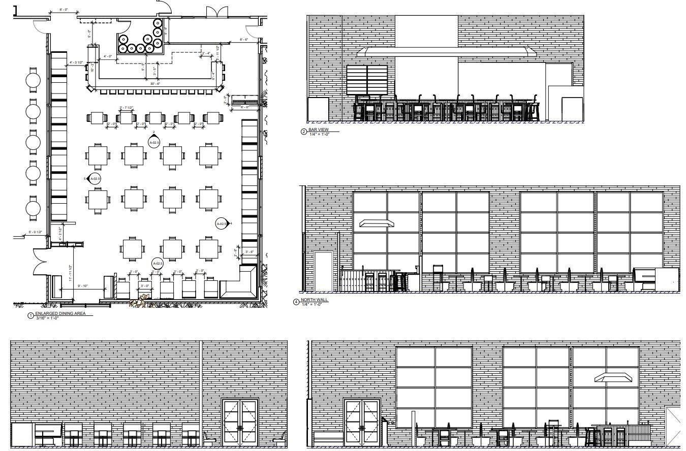 A black and white drawing of a building with a lot of windows.