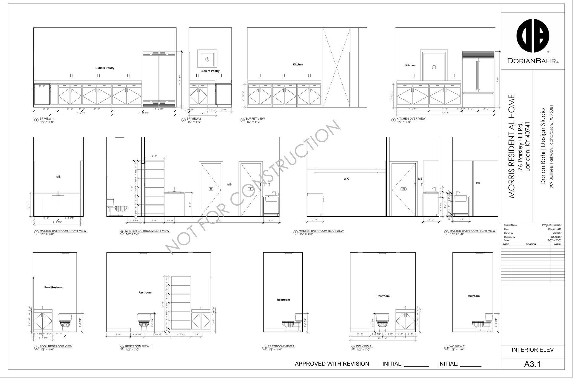 A black and white drawing of a kitchen and bathroom.