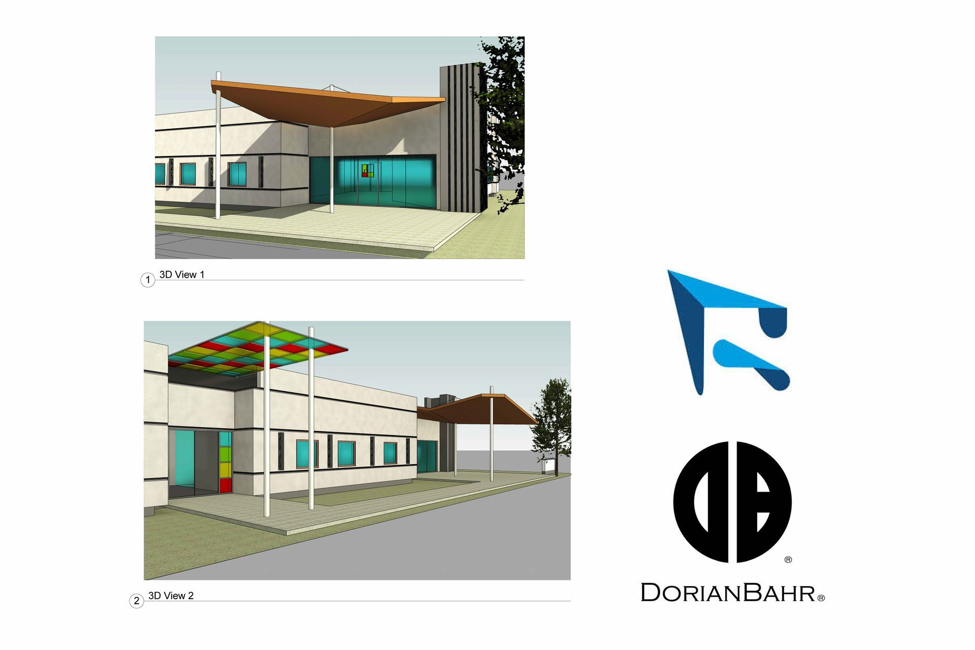 Two drawings of a chamber of commerce office 