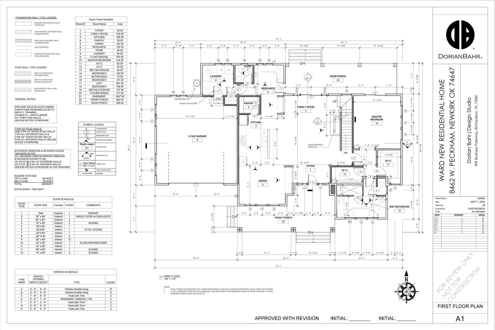 Architectural floor plan, black and white blueprint of a house layout. Rooms, walls, and dimensions are shown.