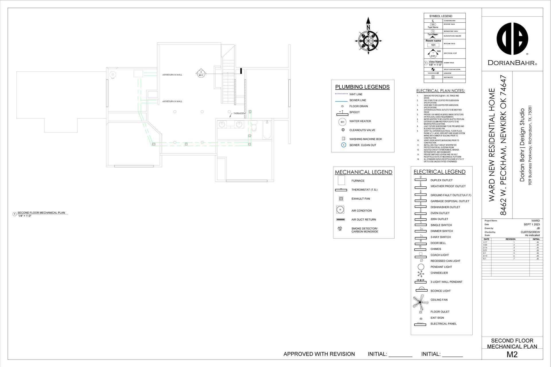 Architectural plan with symbols and legend.